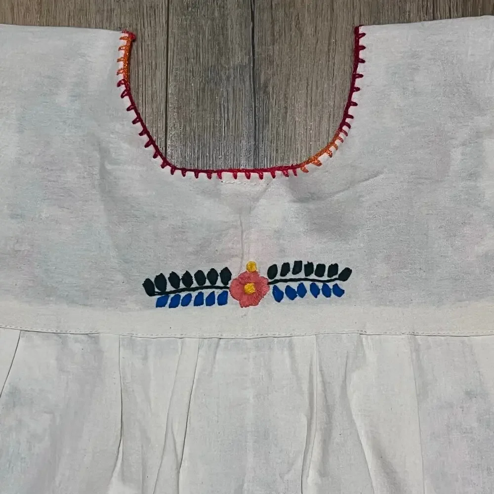 Vtg Artesanias FR Mexican Huipil Hand Embroidered Folk Art Tunic L Boho Festival - Picture 7 of 9